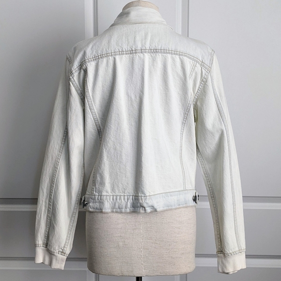 alice + olivia Jacket Denim Jean Removable Zip Out Hood Bleached Indigo L NWT - Picture 14 of 16